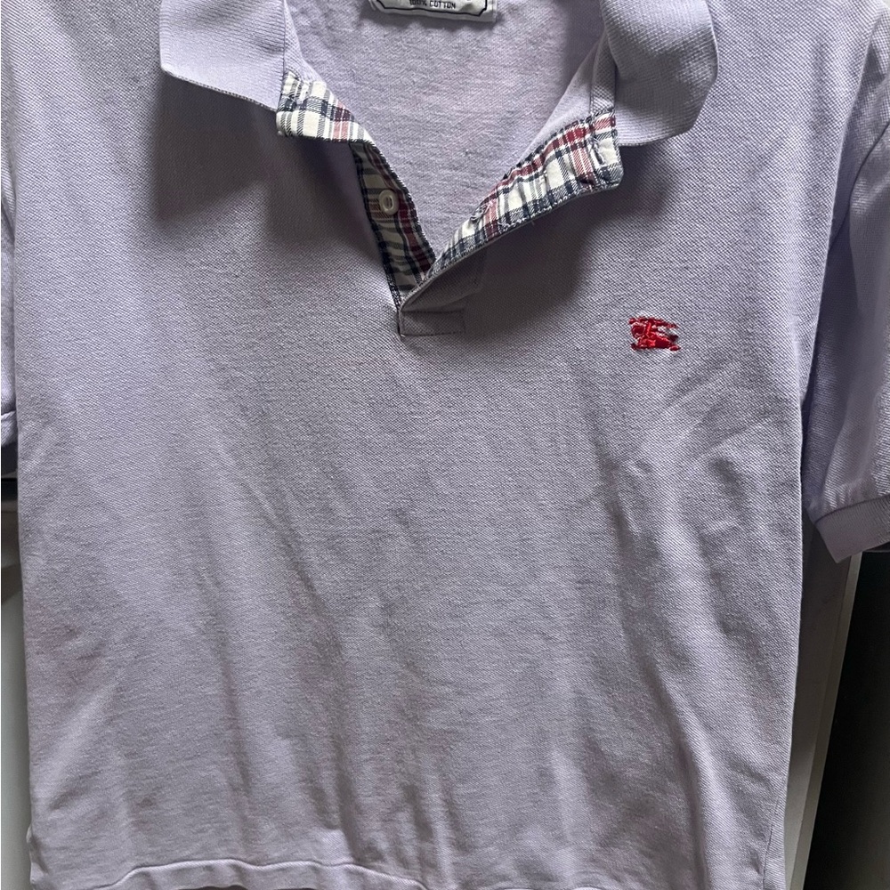 Burberry Lavender Polo with Plaid Collar